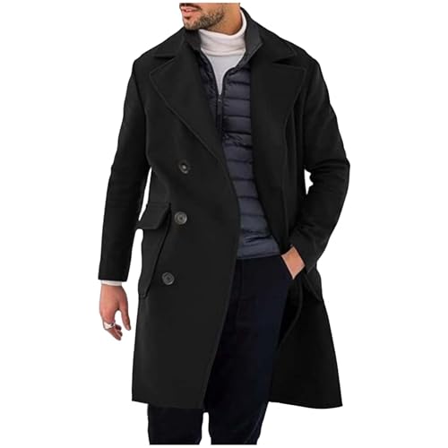 Meine Bestellungen Anzeigen Mantel Mantel Herren Lang Wintermantel Casual Trenchcoat Einfarbig Wollmantel mit Knöpfen Langarm Winterjacke Große Größen Jacke Woll Windbreaker Revers Oberbekleidung von NZYIHAO