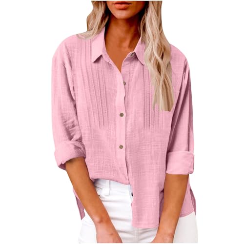 Meine Bestellungen Anzeigen Musselin Bluse Damen Falten Leinenhemd Elegant Langarmshirt V-Ausschnitt Leinenbluse mit Knöpfen Große Größen Hemd Langarm Tops Leichte Tshirt Locker Blusen für Frauen von NZYIHAO