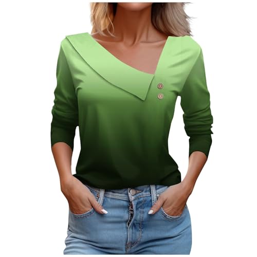 Meine Bestellungen Anzeigen Pullover Damen V-Ausschnitt Langarmshirt Elegant Pulli mit Knöpfen Bunt/Kariertes/Farbverlauf Druck Oberteile Leichte Sweatshirt Langarm Rundhals Bluse Große Streetwear von NZYIHAO