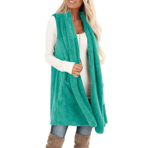 Meine Bestellungen Anzeigen Teddy Weste Damen Lang Fleeceweste Ärmellos Winterweste Elegant Longweste Fleece Strickjacke Winter Teddyjacke Einfarbig Plüschweste Kuschelig Fleecejacke Locker Westen von NZYIHAO