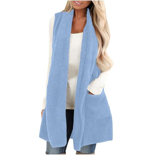 Meine Bestellungen Anzeigen Teddy Weste Damen Lang Fleeceweste Ärmellos Winterweste Elegant Longweste Fleece Strickjacke Winter Teddyjacke Einfarbig Plüschweste Kuschelig Fleecejacke Locker Westen von NZYIHAO