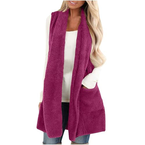 Meine Bestellungen Anzeigen Teddy Weste Damen Lang Fleeceweste Ärmellos Winterweste Elegant Longweste Fleece Strickjacke Winter Teddyjacke Einfarbig Plüschweste Kuschelig Fleecejacke Locker Westen von NZYIHAO