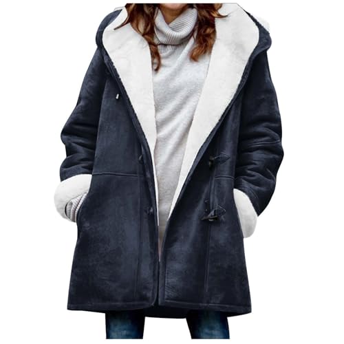 Meine Bestellungen Anzeigen Winterjacke Damen Wildleder Fleecejacke Einfarbig Jacke Winter Mantel mit Kapuze Lang Plüschjacke Gefüttert Fleece Wildlederjacke Große Größen Wintermantel Strickjacke von NZYIHAO