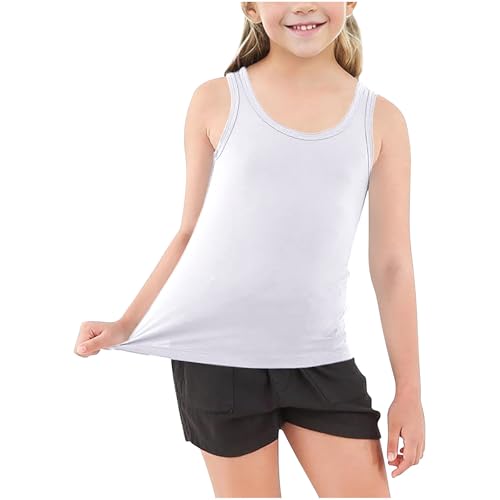 NZYIHAO Baumwolle Tank Top Mädchen/Jungen Sommer Unterhemden Ärmellos Tshirt Freizeit Einfarbig Tanktops Kinder Unterhemd Rundhals Oberteile Basic Sportop Leichte Tops, Weiß, 160, 12 Jahre - 13 Jahre von NZYIHAO