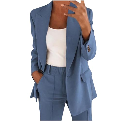 Blazer Damen sportlich Hosenanzug Damen Elegant Festlich Blazer Zweiteiliges Hosenanzüge mit Knöpfen Business 2 Teiler Einfarbig Anzug Set Hohe Taille Anzughose Büro Freizeitanzug Große Sakko von NZYIHAO