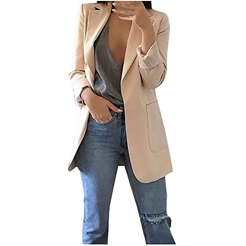 NZYIHAO Damen Blazer Langer Casual Open Front Blazerjacke Arbeit Büro Sakko mit Taschen Übergangsjacke Elegant Longblazer Übergroße Herbstjacke von NZYIHAO