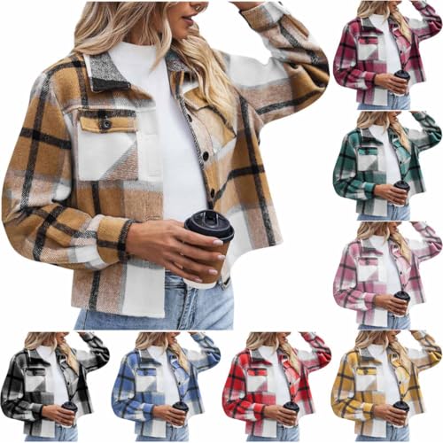 NZYIHAO Damen Hemdjacke Karierte Shacket Langarm Hemd Bluse Mantel Flanell Jacke Strickjacke Elegant Herbstjacke von NZYIHAO