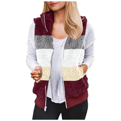 NZYIHAO Damen Weste Fleece Outdoor Weste mit Stehkragen Eingrifftaschen Reißverschluss Regular fit Teddy Fleece Weste Damen Ärmellos Winterjacke Casual Fleeceweste Winter Teddyjacke Zip Up Damenweste von NZYIHAO