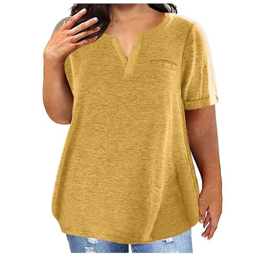 NZYIHAO Damen große größen Oberteil Übergroße Tshirt Damen V-Ausschnitt Bluse Sommer Einfarbig T-Shirt Große Größen Oberteile Lose Kurzarm Shirt Lässige Longbluse Leicht Pullover Bequem Tops Pulli von NZYIHAO