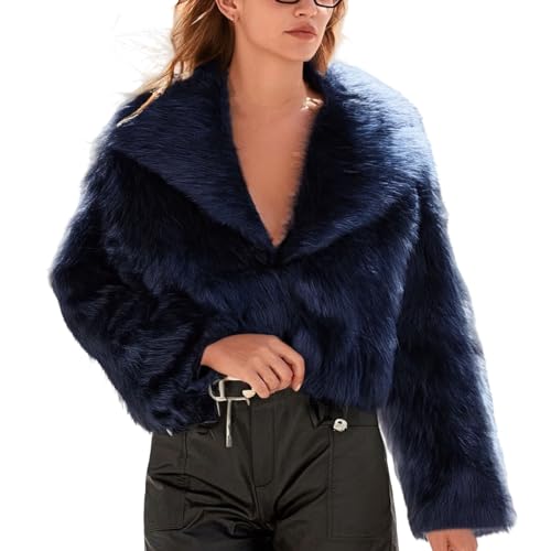 NZYIHAO Dicke Pelzmantel Damen Kurz Crop Kunstfell Jacke Trendiges Felljacke Warm Pelzjacke Langarm Winterjacke Kunstpelz Mantel Winter Fellmantel Flauschig Kuscheljacke Pelz Plüschmantel Streetwear von NZYIHAO
