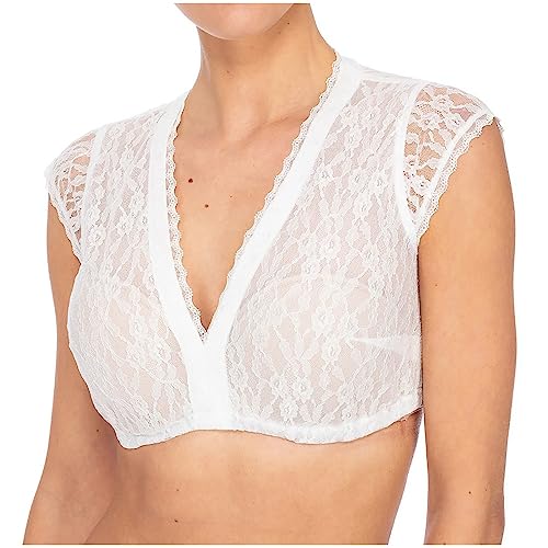 NZYIHAO Dirndl Bluse Damen 3/4 Arm Spitze Shirt V-Ausschnitt Dirndlbluse Sexy Tops Transparentes Outfit Einfarbig Spitzentop Oktoberfest Oberteile Festliche Trachtenbluse Große Größen Spitzenbluse von NZYIHAO