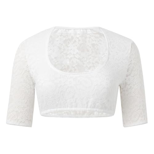 NZYIHAO Dirndl Bluse Damen 3/4 Arm Spitze Shirt V-Ausschnitt Dirndlbluse Sexy Tops Transparentes Outfit Einfarbig Spitzentop Oktoberfest Oberteile Festliche Trachtenbluse Große Größen Spitzenbluse von NZYIHAO