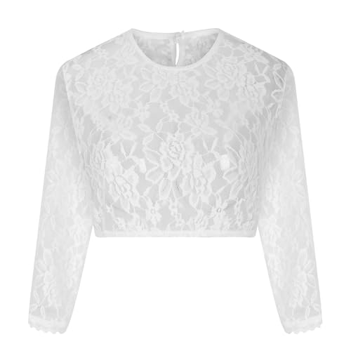 NZYIHAO Dirndl Bluse Damen 3/4 Arm Spitze Shirt V-Ausschnitt Dirndlbluse Sexy Tops Transparentes Outfit Einfarbig Spitzentop Oktoberfest Oberteile Festliche Trachtenbluse Große Größen Spitzenbluse von NZYIHAO