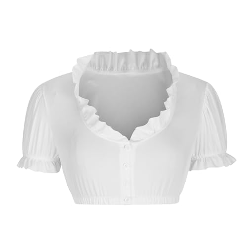 NZYIHAO Dirndl Bluse Damen V-Ausschnitt Dirndlbluse Sexy Shirt mit Spitzen Oktoberfest Tops Einfarbig Oberteile Kurzarm Spitzentop Festliche Trachtenbluse Große Größen Spitzenbluse Spitze Tracht 5XL von NZYIHAO