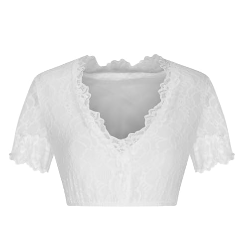NZYIHAO Dirndl Bluse Damen V-Ausschnitt Dirndlbluse Sexy Shirt mit Spitzen Oktoberfest Tops Einfarbig Oberteile Kurzarm Spitzentop Festliche Trachtenbluse Große Größen Spitzenbluse Spitze Tracht 5XL von NZYIHAO