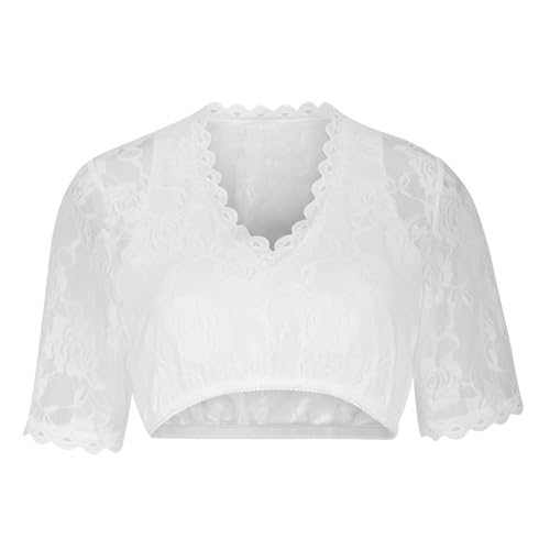 NZYIHAO Dirndl Bluse Damen V-Ausschnitt Dirndlbluse Sexy Shirt mit Spitzen Oktoberfest Tops Einfarbig Oberteile Kurzarm Spitzentop Festliche Trachtenbluse Große Größen Spitzenbluse Spitze Tracht 5XL von NZYIHAO