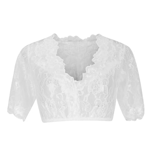 NZYIHAO Dirndl Bluse Damen V-Ausschnitt Dirndlbluse Sexy Shirt mit Spitzen Oktoberfest Tops Einfarbig Oberteile Kurzarm Spitzentop Festliche Trachtenbluse Große Größen Spitzenbluse Spitze Tracht 5XL von NZYIHAO