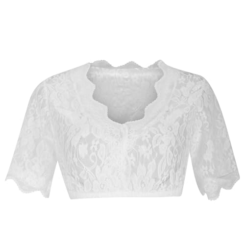 NZYIHAO Dirndl Bluse Damen V-Ausschnitt Dirndlbluse Sexy Shirt mit Spitzen Oktoberfest Tops Einfarbig Oberteile Kurzarm Spitzentop Festliche Trachtenbluse Große Größen Spitzenbluse Spitze Tracht 5XL von NZYIHAO
