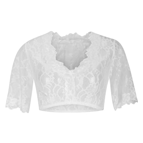 NZYIHAO Dirndl Bluse Damen V-Ausschnitt Dirndlbluse Sexy Shirt mit Spitzen Oktoberfest Tops Einfarbig Oberteile Kurzarm Spitzentop Festliche Trachtenbluse Große Größen Spitzenbluse Spitze Tracht 5XL von NZYIHAO