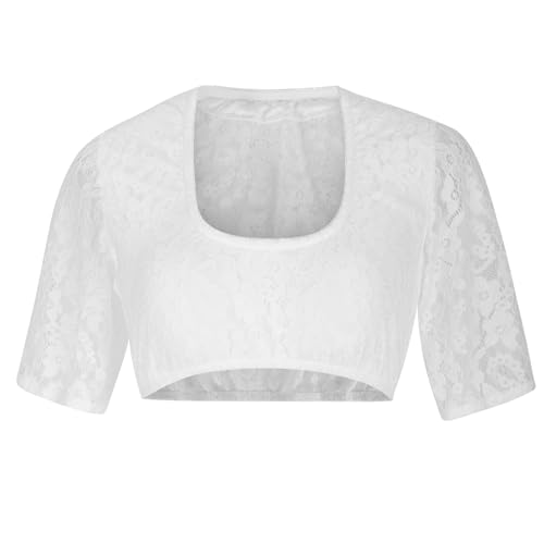 NZYIHAO Dirndl Bluse Damen V-Ausschnitt Dirndlbluse Sexy Shirt mit Spitzen Oktoberfest Tops Einfarbig Oberteile Kurzarm Spitzentop Festliche Trachtenbluse Große Größen Spitzenbluse Spitze Tracht 5XL von NZYIHAO