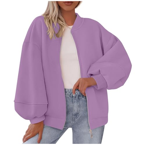 NZYIHAO Fleecejacke Damen, Damen Sweatjacke ohne Kapuze Stehkragen Sweatshirt Langarm Fleece Outwear Jacken Winter Jacke von NZYIHAO