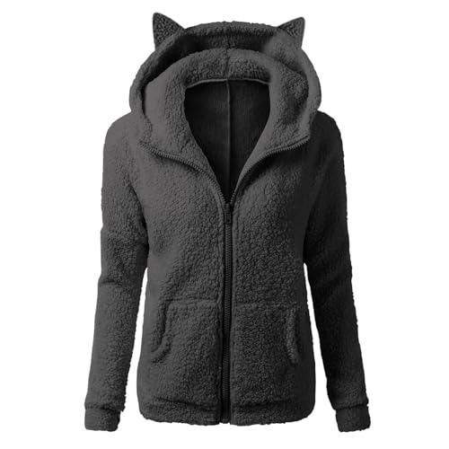 NZYIHAO Fleecejacke Damen Winter Sweatjacke Casual Kapuzenjacke mit Reißverschluss Einfarbig Winterjacke Kapuze Teddyjacke Langarm Jacke Große Größen Wintermantel Taschen Mantel Sportjacke Plüschjacke von NZYIHAO
