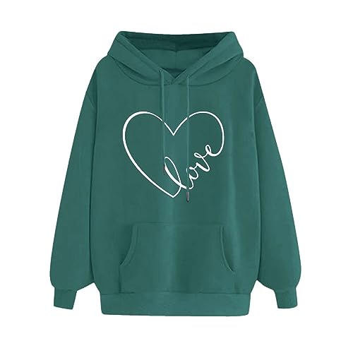 NZYIHAO Hoodie Damen Kapuze Sweatshirt Liebe Herz Drucken Pullover Oversize Kapuzenpullover Loose Fit Langarm Tops Einfarbig Oberteile Große Größen Langarmshirt Mode Kapuzenpulli Bequeme Loungewear von NZYIHAO