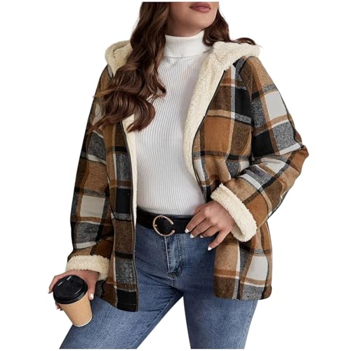 NZYIHAO Hoodie Damen Oversize, Teddyjacke Damen Fleece-gefütterte Sweatjacke Karierte Winterjacke Warm Fleecejacke Winter Hoodie Jacke Sherpa Wintermantel Reißverschluss Sweatshirt Lockere von NZYIHAO
