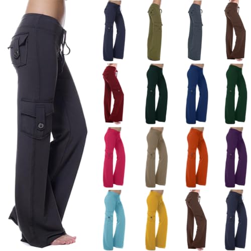 NZYIHAO Jogginghose Damen Y2K Einfarbig Cargohose mit Multi Taschen Yoga Sommerhose High Waist Hose Sommer Freizeithose Elastische Arbeitshose Große Größen Latzhose Baggy Wanderhose Cargo Sporthose von NZYIHAO