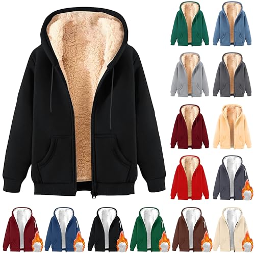 NZYIHAO Kapuzenpullover Damen Winter Sweatjacke Gefüttert Fleecejacke Warm mit Kapuze Einfarbig Sweatshirt Langarm Hoodie Zip Kapuzenjacke mit Reißverschluss Fleece Wintermantel von NZYIHAO