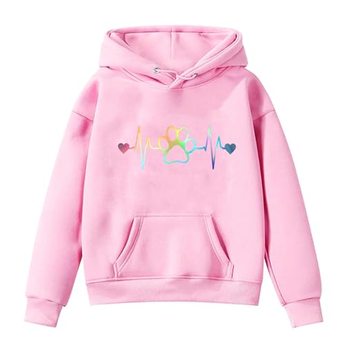 NZYIHAO Kinder Hoodie Mädchen Hundepfote Motiv personalisierte Sweatshirt Kapuzenpullover mit Elektrokardiogramm Druck Mode Langarmshirt von NZYIHAO