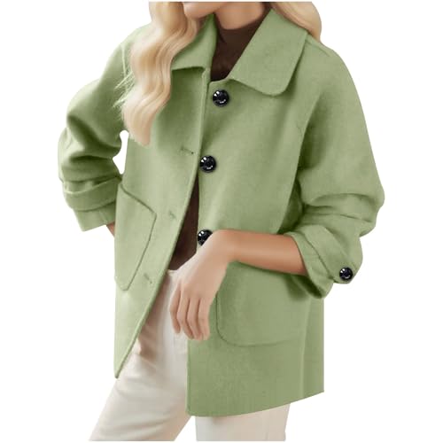 NZYIHAO Kurz Wollmantel Damen Rever Knöpfen Mantel Einfarbig Jacke Trendiges Winterjacke Leichte Wolljacke Essentials Übergangsjacke Winter Freizeitjacke Windbreaker Lockere Strickjacke mit Tasche von NZYIHAO