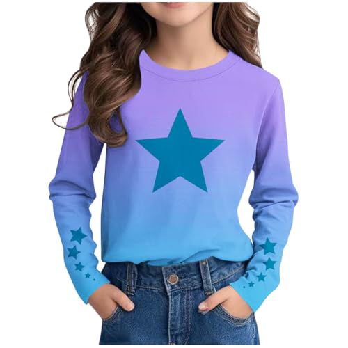 NZYIHAO Langarmshirt Mädchen 3D Stern Druck Pullover Mode Scoop-Ausschnitt Sweatshirt Locker Longsleeve Pulli Klassisch Langarm Tshirt Leichte Baumwolle Oberteile Bequem Basic Top 3-14 Jahre von NZYIHAO