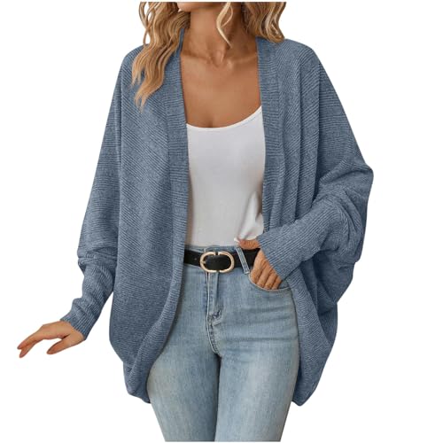 NZYIHAO Lange Strickjacke Damen Elegant Einfarbig Cardigan Fledermausärmel Jacke Leichte Übergangsjacke Locker Herbstjacke Open Front Strickmantel Longstrickjacke Grobstrickjacke Herbst Winter Mantel von NZYIHAO