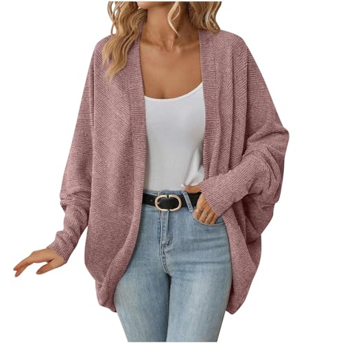 NZYIHAO Lange Strickjacke Damen Elegant Einfarbig Cardigan Fledermausärmel Jacke Leichte Übergangsjacke Locker Herbstjacke Open Front Strickmantel Longstrickjacke Grobstrickjacke Herbst Winter Mantel von NZYIHAO