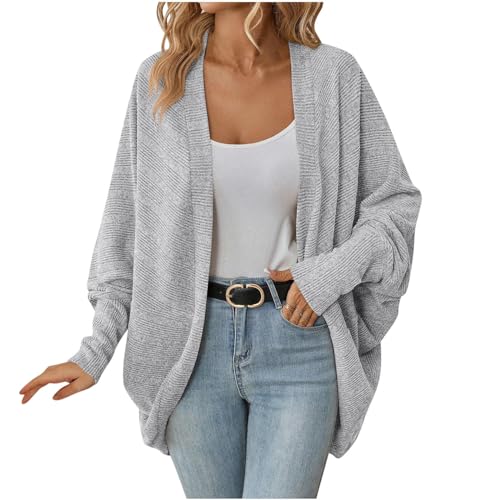 NZYIHAO Lange Strickjacke Damen Elegant Einfarbig Cardigan Fledermausärmel Jacke Leichte Übergangsjacke Locker Herbstjacke Open Front Strickmantel Longstrickjacke Grobstrickjacke Herbst Winter Mantel von NZYIHAO