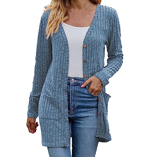 NZYIHAO Lange Strickjacke Damen Elegant Einfarbig Cardigan Fledermausärmel Jacke Leichte Übergangsjacke Locker Herbstjacke Open Front Strickmantel Longstrickjacke Grobstrickjacke Herbst Winter Mantel von NZYIHAO