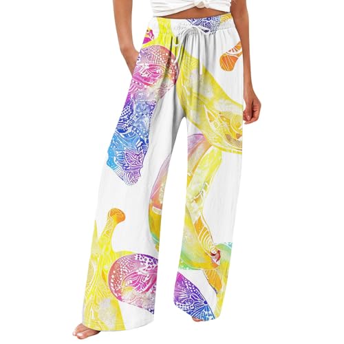 NZYIHAO Leichte Sommerhose Damen Geschenke für Frauen Sommerhose Damen Leichte Jogginghose Elegant Hose Sommer Stoffhose Blumen Druck Sporthose Gerades Bein Hosen Weites Bein Yogahose Große Trousers von NZYIHAO