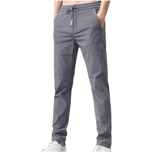 NZYIHAO Leichte Sommerhose Herren Einfarbig Freizeithose Stretch Jogginghose Eisseide Stoffhose Sommer Herrenhose Große Größen Hose Baggy Sporthose Basic Trainingshose Hosen mit Tunnelzug und Taschen von NZYIHAO