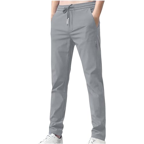 NZYIHAO Leichte Sommerhose Herren Einfarbig Freizeithose Stretch Jogginghose Eisseide Stoffhose Sommer Herrenhose Große Größen Hose Baggy Sporthose Basic Trainingshose Hosen mit Tunnelzug und Taschen von NZYIHAO