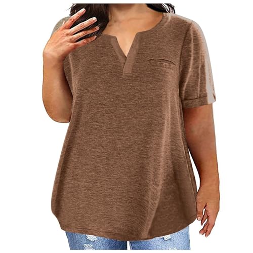 NZYIHAO Longbluse Damen Sommer Übergroße Tshirt Damen V-Ausschnitt Bluse Sommer Einfarbig T-Shirt Große Größen Oberteile Lose Kurzarm Shirt Lässige Longbluse Leicht Pullover Bequem Tops Pulli Basic von NZYIHAO