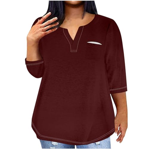 NZYIHAO Oversize Shirt Damen Einfarbig/Farbverlauf Tshirt 3/4 Arm Bluse Casual Pullover V-Ausschnitt Tops Sommer Oberteile Große Größen T-Shirt Locker Langarmshirt Leicht Pulli Bequem Tunika Longbluse von NZYIHAO