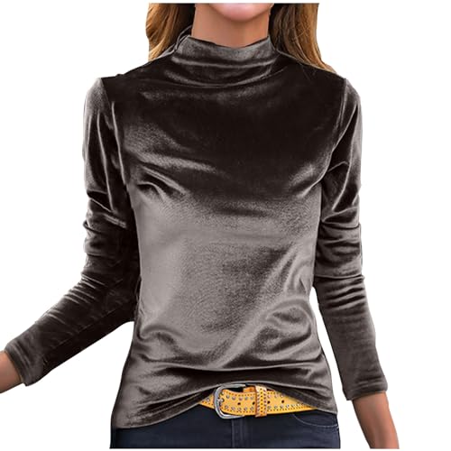 NZYIHAO Samt Rollkragenshirt Damen Elegant Bluse Einfarbig Pullover Slim Fit Langarmshirt Große Größen Oberteile Langarm Tops Leicht Pulli Bequem Tunika Longbluse Blusenshirt für Frauen Streetwear von NZYIHAO