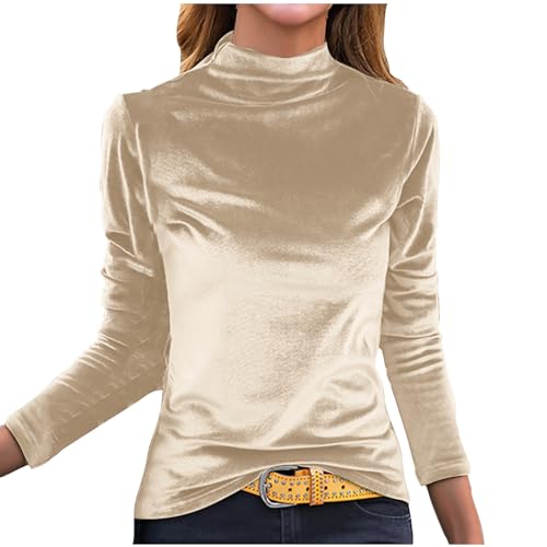 NZYIHAO Samt Rollkragenshirt Damen Elegant Bluse Einfarbig Pullover Slim Fit Langarmshirt Große Größen Oberteile Langarm Tops Leicht Pulli Bequem Tunika Longbluse Blusenshirt für Frauen Streetwear von NZYIHAO
