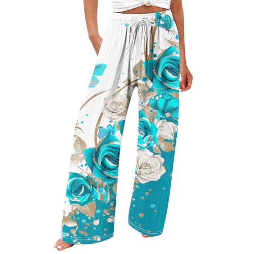 NZYIHAO Shorts Damen Warehouse Deals Angebote Sommerhose Damen Leichte Jogginghose Vintage Hose Sommer Stoffhose Blumen Druck Sporthose Gerades Bein Hosen Weites Bein Yogahose Große Größen Trousers von NZYIHAO