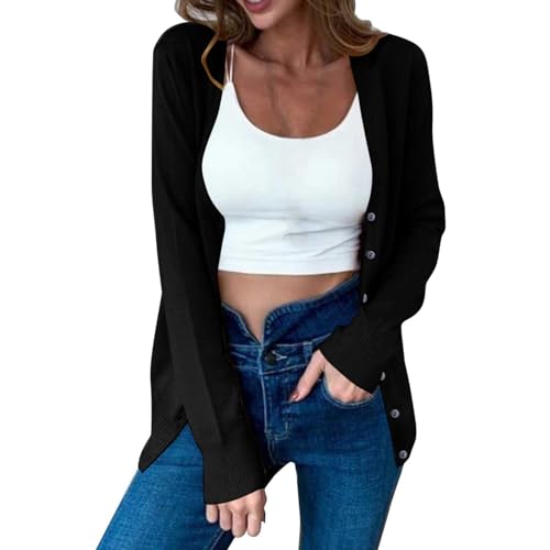 NZYIHAO Strickjacke Damen Die Discounter Strickjacken für Damen V-Ausschnitt Cardigan mit Knöpfen Elegant Strickjacke Einfarbig Jacke Leichte Winterjacke Große Größen Übergangsjacke Langarm Oversized von NZYIHAO