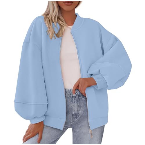NZYIHAO Sweatjacke Damen, Sweatjacke Damen Stehkragen Sweatshirt Jacke ohne Kapuze Sportlich Strickjacke Reißverschluss Lose Übergangsjacke Leichte Langarm Sportjacke Bequeme Outwear Mantel von NZYIHAO