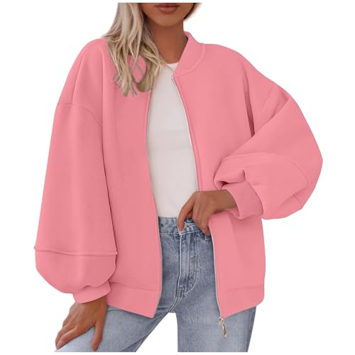 NZYIHAO Sweatjacke Damen, Sweatjacke Damen Stehkragen Sweatshirt Jacke ohne Kapuze Sportlich Strickjacke Reißverschluss Lose Übergangsjacke Leichte Langarm Sportjacke Bequeme Outwear Mantel von NZYIHAO