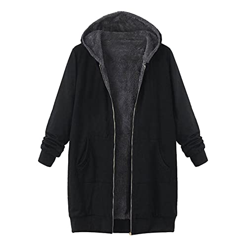 NZYIHAO Sweatjacke Damen Dicke Warme Fleecejacke Einfarbig Zip Up Hoodie Gefütterte Fleece Kapuzenjacke Winterjacke Langarm Jacke Winter Sweatshirtjacke Freizeit Sweatshirt mit Kapuze Mantel Outwear von NZYIHAO