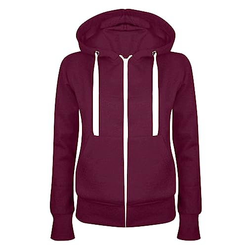 NZYIHAO Sweatjacke Damen Zipper Hoodie mit Kapuze Casual Einfarbig Jacke Slim Fit Übergangsjacke Langarm Kapuzenjacke Große Größen Sportjacke Leichte Mantel Kapuzenullover Tunnelzug Übergangsmantel von NZYIHAO